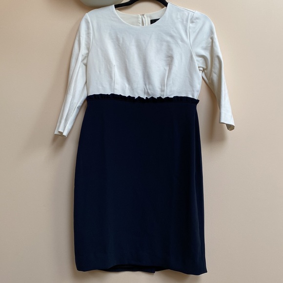 J. Crew Combo Ruffle Dress Cream Navy 4P - Picture 8 of 16